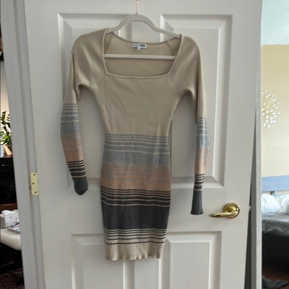 Striped Beige and Gray Knit Dress